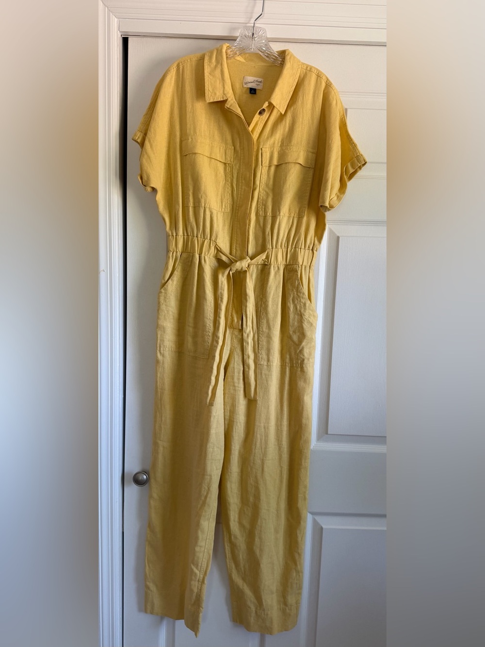Universal Thread Yellow Linen Jumpsuit with Tie Waist